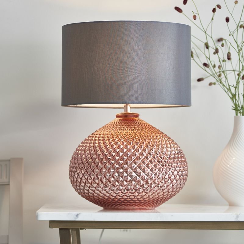 Endon-77097 - Livia - Grey Shade & Copper Glass Table Lamp