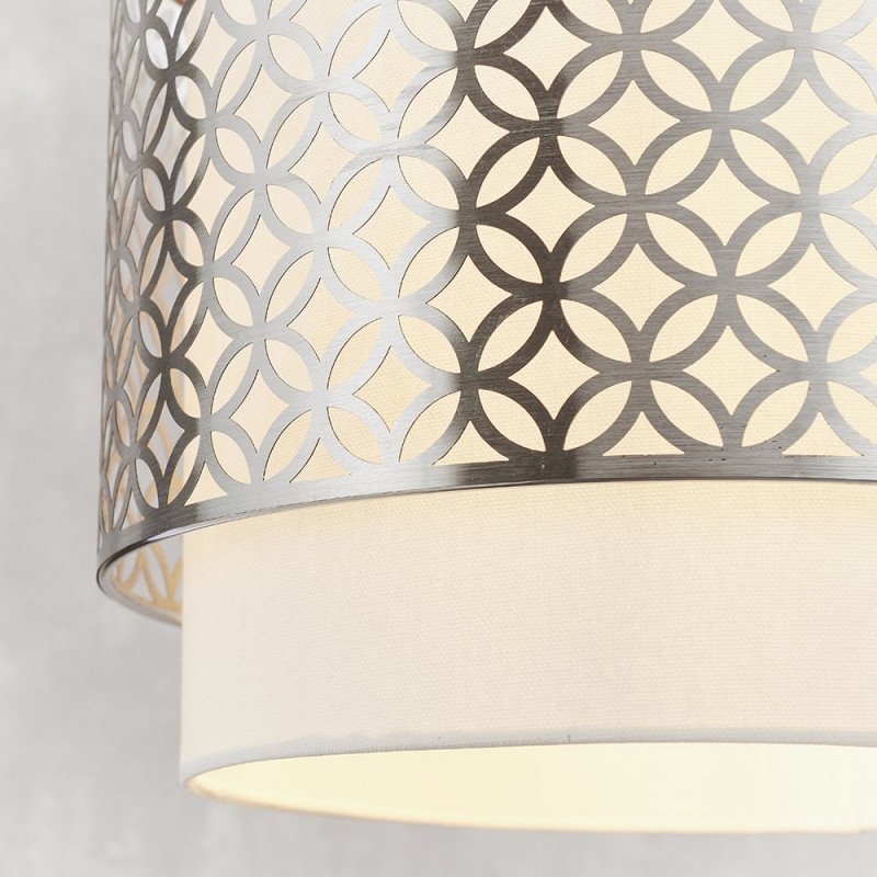 Ceiling Lights - Gilli - Vintage White Linen with Satin Nickel Single Pendant Endon-78726 - Gilli - Vintage White Linen with Satin Nickel Single Pendant