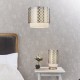 Ceiling Lights - Gilli - Vintage White Linen with Satin Nickel Single Pendant Endon-78726 - Gilli - Vintage White Linen with Satin Nickel Single Pendant