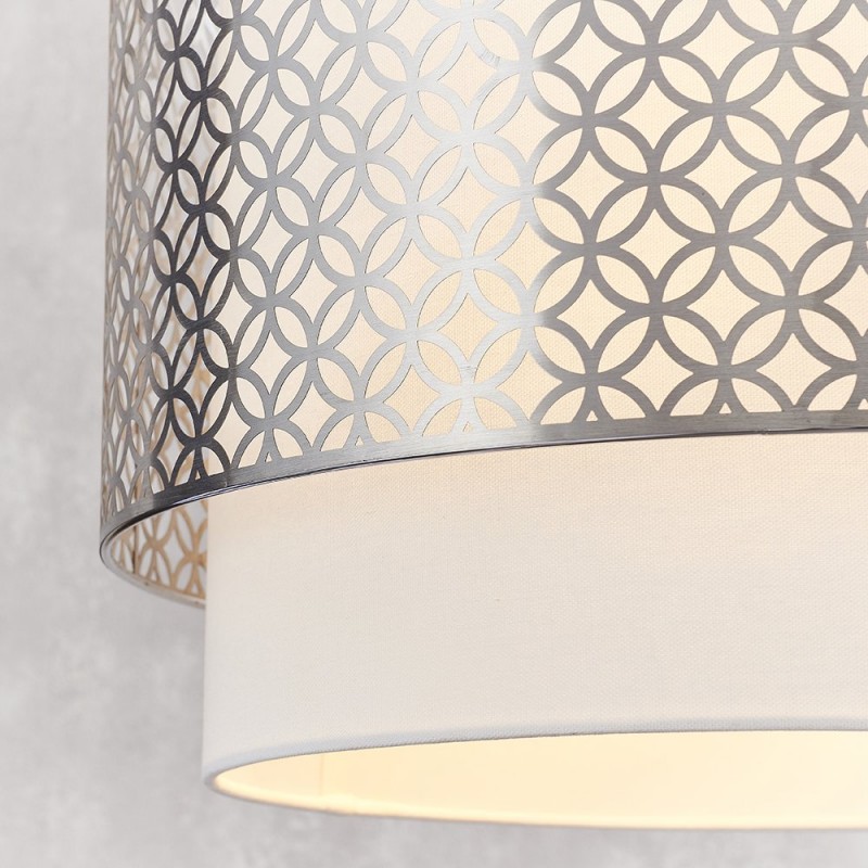 Ceiling Lights - Gilli - Vintage White Linen with Satin Nickel 3 Light Pendant Endon-78728 - Gilli - Vintage White Linen with Satin Nickel 3 Light Pendant