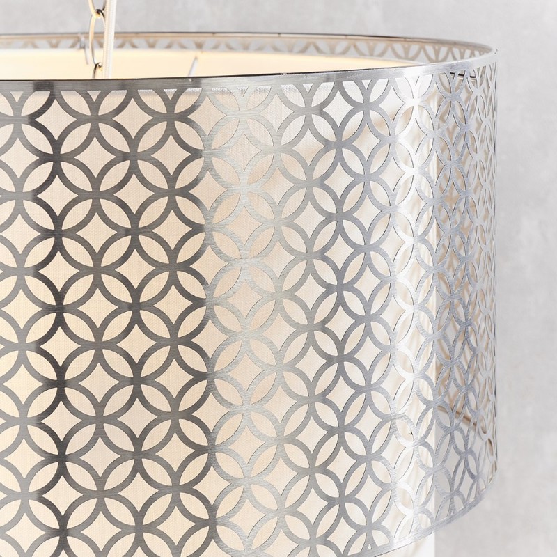 Ceiling Lights - Gilli - Vintage White Linen with Satin Nickel 3 Light Pendant Endon-78728 - Gilli - Vintage White Linen with Satin Nickel 3 Light Pendant