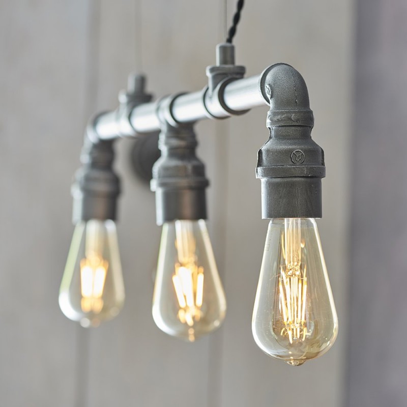 Kitchen Lights - Pipe - Aged Pewter 3 Light Pipe over Island Fitting Endon-78764 - Pipe - Aged Pewter 3 Light Pipe over Island Fitting