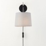 Carlson - Matt Black Plug-In Wall Lamp with Grey Shade