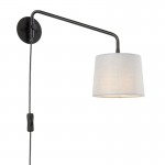 Carlson - Matt Black Plug-In Wall Lamp with Grey Shade
