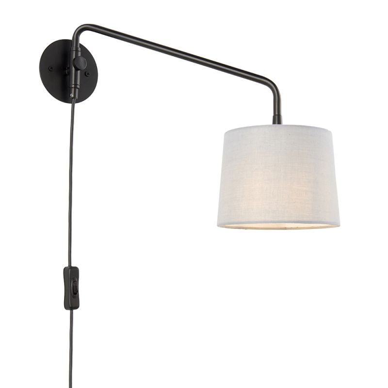 Endon-79500 - Carlson - Grey Shade & Matt Black Small Wall Lamp