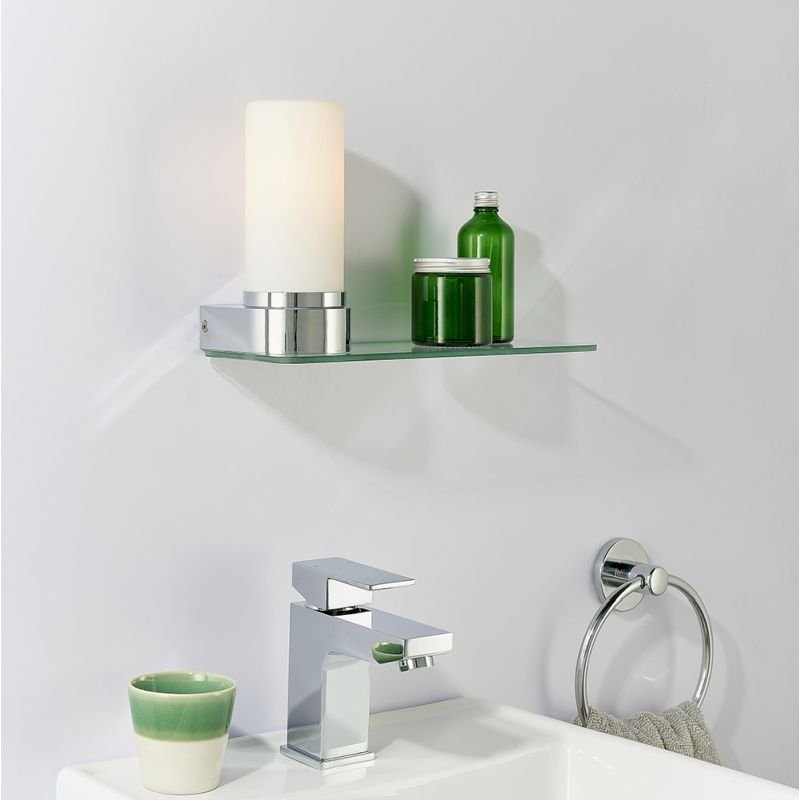 Bathroom Lights - Tal - White Glass Wall Lamp with Glass Shelf Endon-79920 - Tal - White Glass Wall Lamp with Glass Shelf