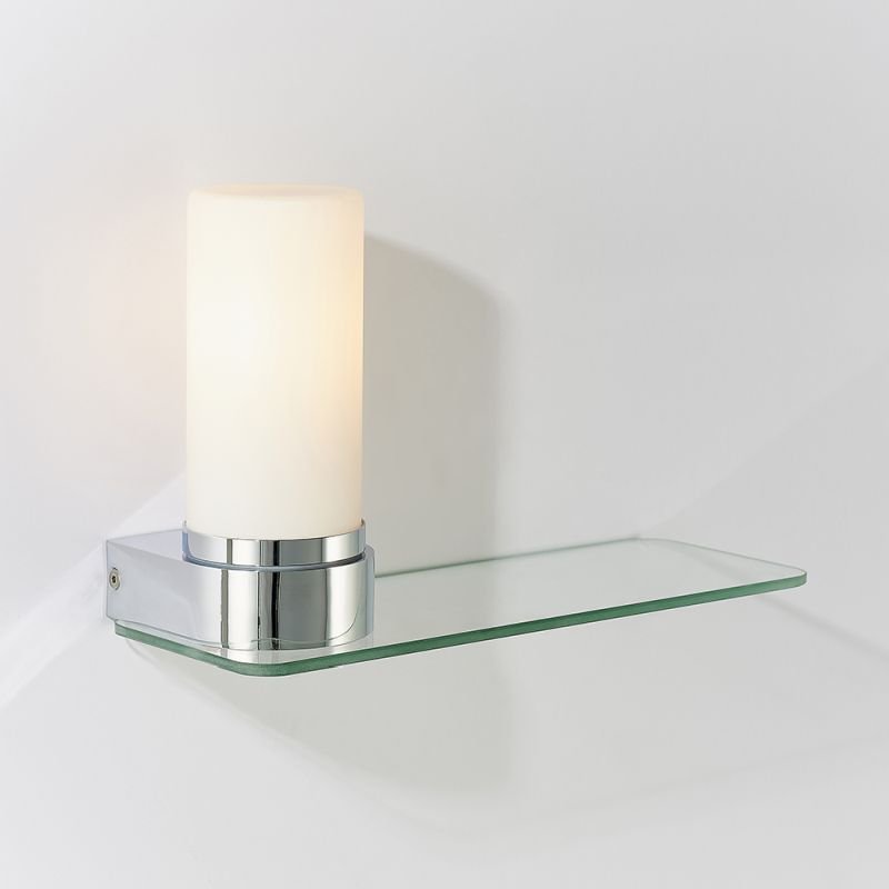 Bathroom Lights - Tal - White Glass Wall Lamp with Glass Shelf Endon-79920 - Tal - White Glass Wall Lamp with Glass Shelf
