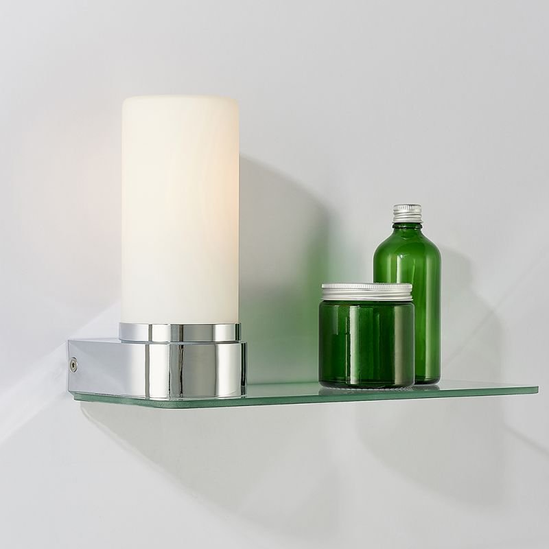 Bathroom Lights - Tal - White Glass Wall Lamp with Glass Shelf Endon-79920 - Tal - White Glass Wall Lamp with Glass Shelf