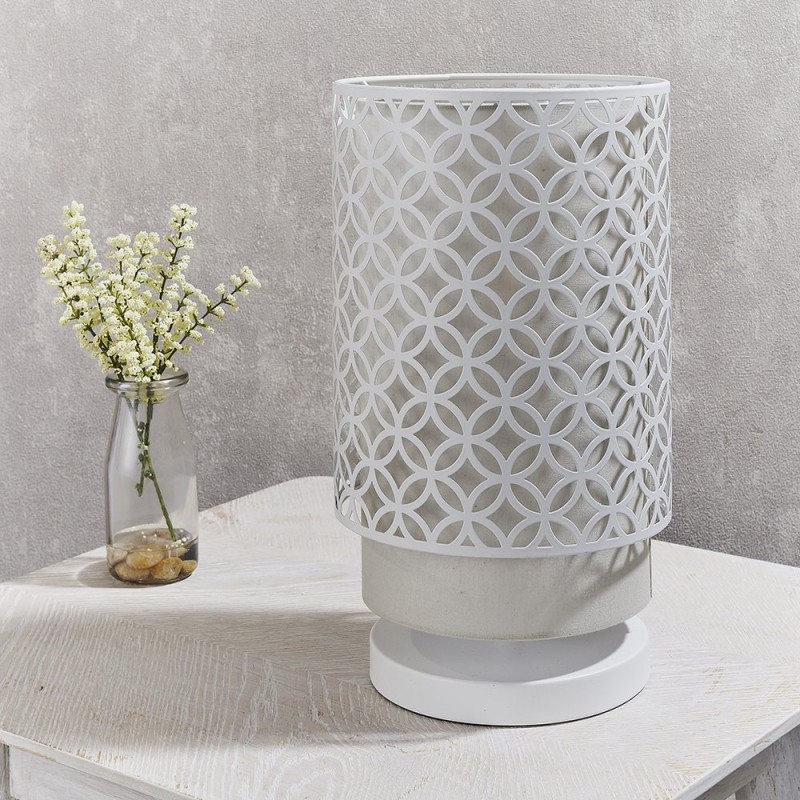 Table & Floor Lamp - Gilli - Pale Grey Cotton with Matt White Table Lamp Endon-81030 - Gilli - Pale Grey Cotton with Matt White Table Lamp