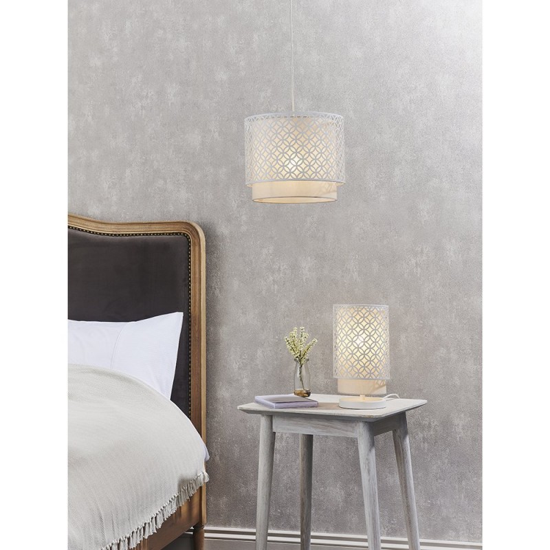 Table & Floor Lamp - Gilli - Pale Grey Cotton with Matt White Table Lamp Endon-81030 - Gilli - Pale Grey Cotton with Matt White Table Lamp