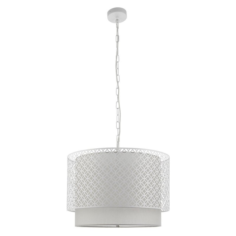 Ceiling Lights - Gilli - Pale Grey Cotton with Matt White 3 Light Pendant Endon-81031 - Gilli - Pale Grey Cotton with Matt White 3 Light Pendant