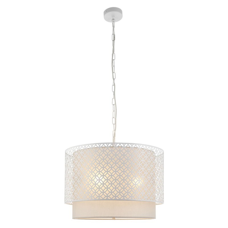 Ceiling Lights - Gilli - Pale Grey Cotton with Matt White 3 Light Pendant Endon-81031 - Gilli - Pale Grey Cotton with Matt White 3 Light Pendant