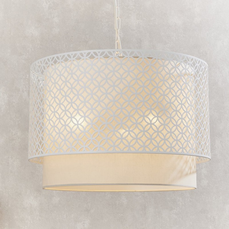 Ceiling Lights - Gilli - Pale Grey Cotton with Matt White 3 Light Pendant Endon-81031 - Gilli - Pale Grey Cotton with Matt White 3 Light Pendant