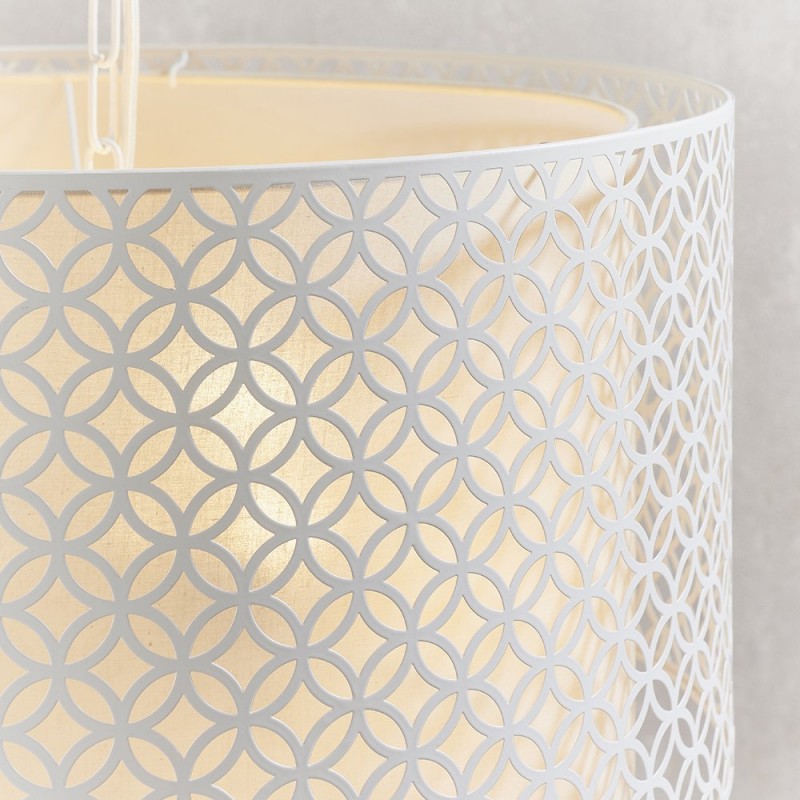 Ceiling Lights - Gilli - Pale Grey Cotton with Matt White 3 Light Pendant Endon-81031 - Gilli - Pale Grey Cotton with Matt White 3 Light Pendant