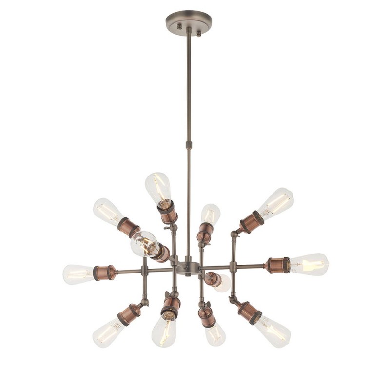 Ceiling Lights - Hal - Aged pewter & Aged copper 12 Light Centre Fitting Endon-81609 - Hal - Aged pewter & Aged copper 12 Light Centre Fitting