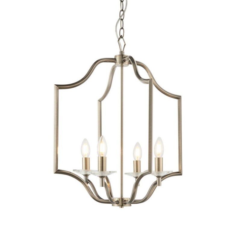 Endon-81916 - Lainey - Antique Brass 4 Light Pendant with Crystal Bobeche