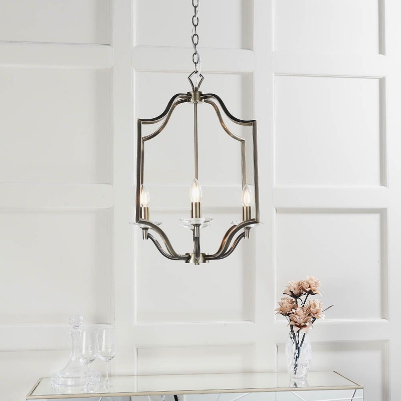 Endon-81916 - Lainey - Antique Brass 4 Light Pendant with Crystal Bobeche