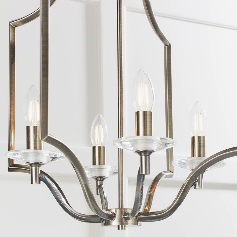 Endon-81916 - Lainey - Antique Brass 4 Light Pendant with Crystal Bobeche