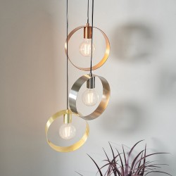 Hoop - Brushed Brass, Nickel, Copper 3 Light Cluster Pendant Hoop - Brushed Brass, Nickel, Copper 3 Light Cluster Pendant