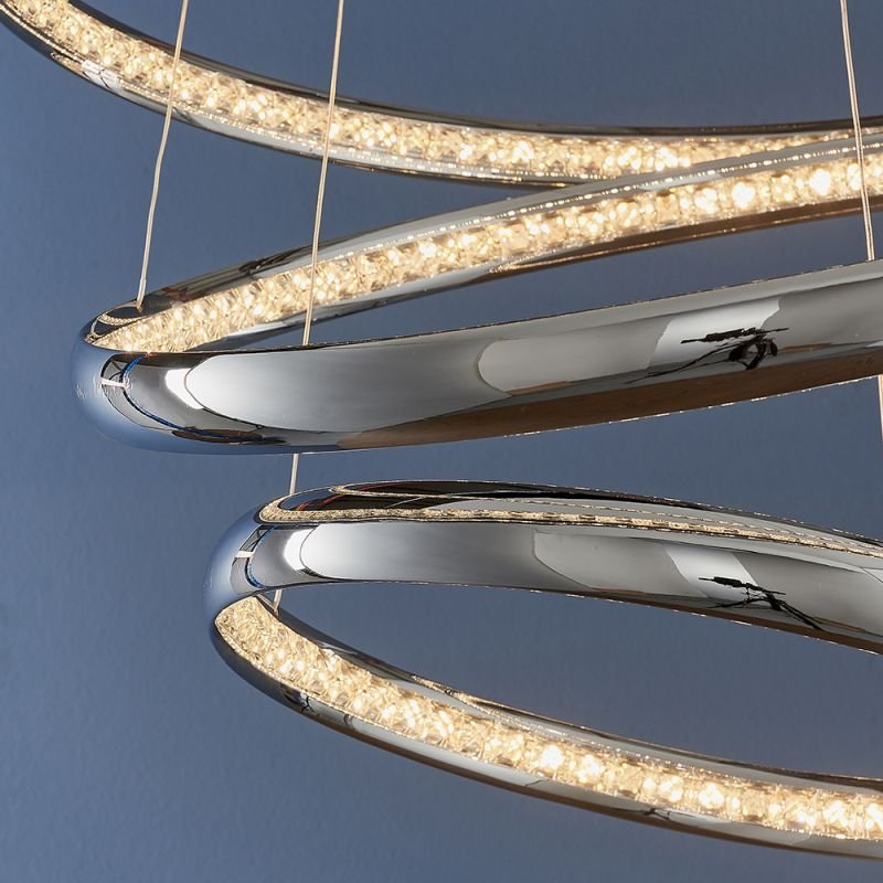 Ceiling Lights - Ozias - LED Crystal & Chrome 3 Light Rings Pendant Endon-90292 - Ozias - LED Crystal & Chrome 3 Light Rings Pendant