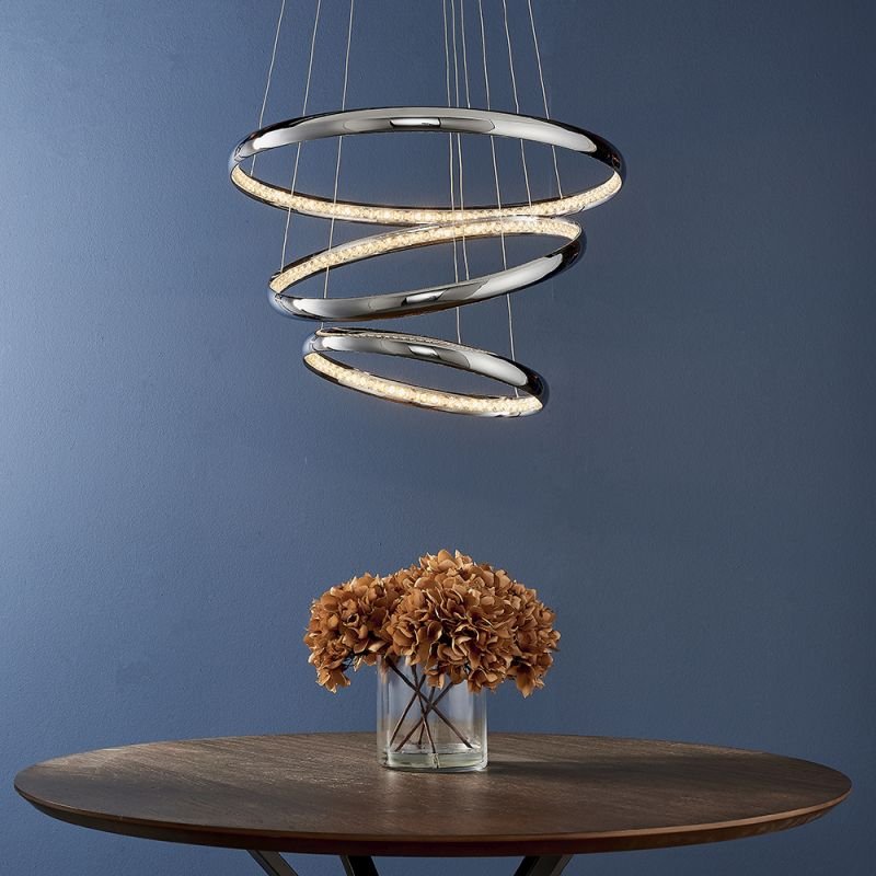 Ceiling Lights - Ozias - LED Crystal & Chrome 3 Light Rings Pendant Endon-90292 - Ozias - LED Crystal & Chrome 3 Light Rings Pendant