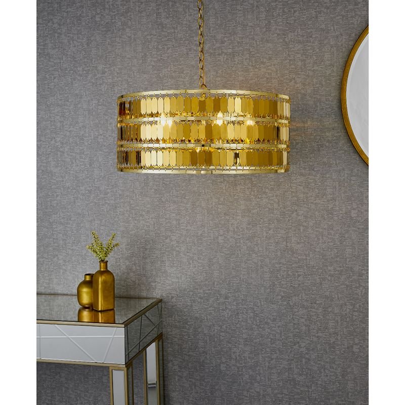 Ceiling Lights - Eldora - Gold Hexagonal Plates 5 Light Pendant Endon-90299 - Eldora - Gold Hexagonal Plates 5 Light Pendant