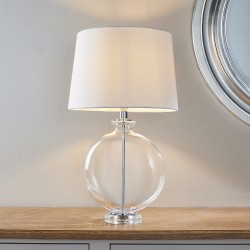 Gideon - Clear Oval Glass Table Lamp with White Linen Shade Gideon - Clear Oval Glass Table Lamp with White Linen Shade