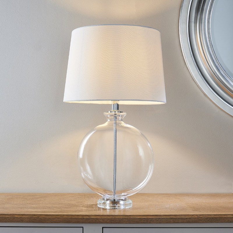 Endon-90535 - Gideon - White Linen & Clear Glass Table Lamp