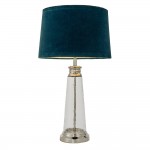 Winslet - Clear Hammered Glass Table Lamp with Teal Velvet Shade Winslet - Clear Hammered Glass Table Lamp with Teal Velvet Shade