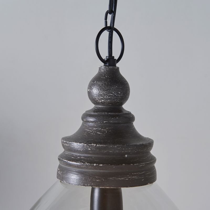 Ceiling Lights - Kerala - Clear Glass & Taupe Grey Wood Pendant Endon-90575 - Kerala - Clear Glass & Taupe Grey Wood Pendant