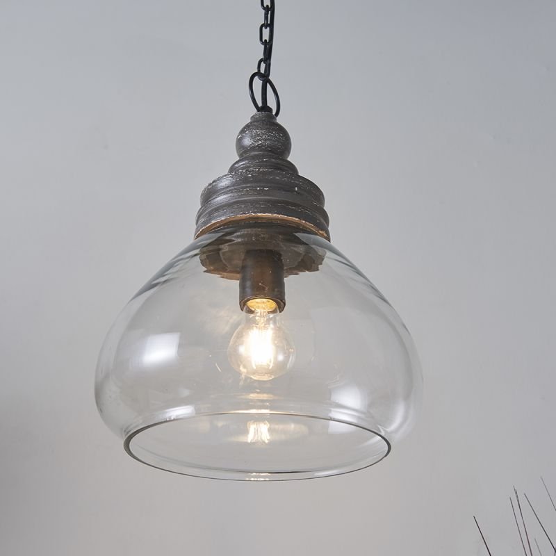 Ceiling Lights - Kerala - Clear Glass & Taupe Grey Wood Pendant Endon-90575 - Kerala - Clear Glass & Taupe Grey Wood Pendant