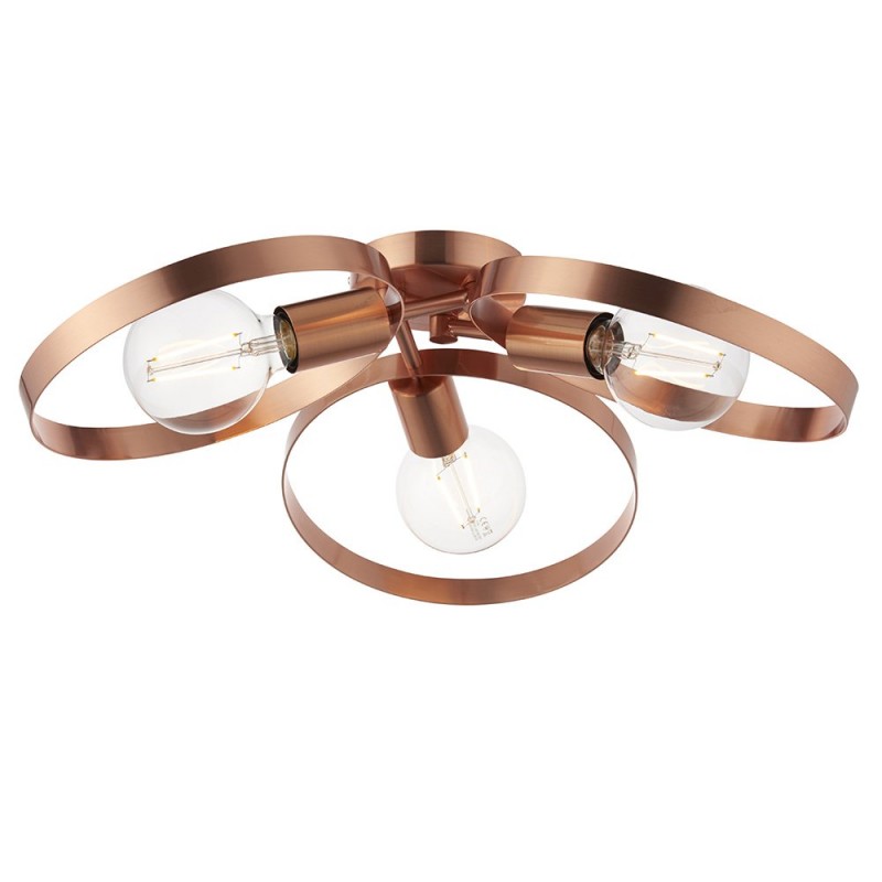 Ceiling Lights - Hoop - Brushed Copper 3 Light Semi-Flush Endon-91039 - Hoop - Brushed Copper 3 Light Semi-Flush