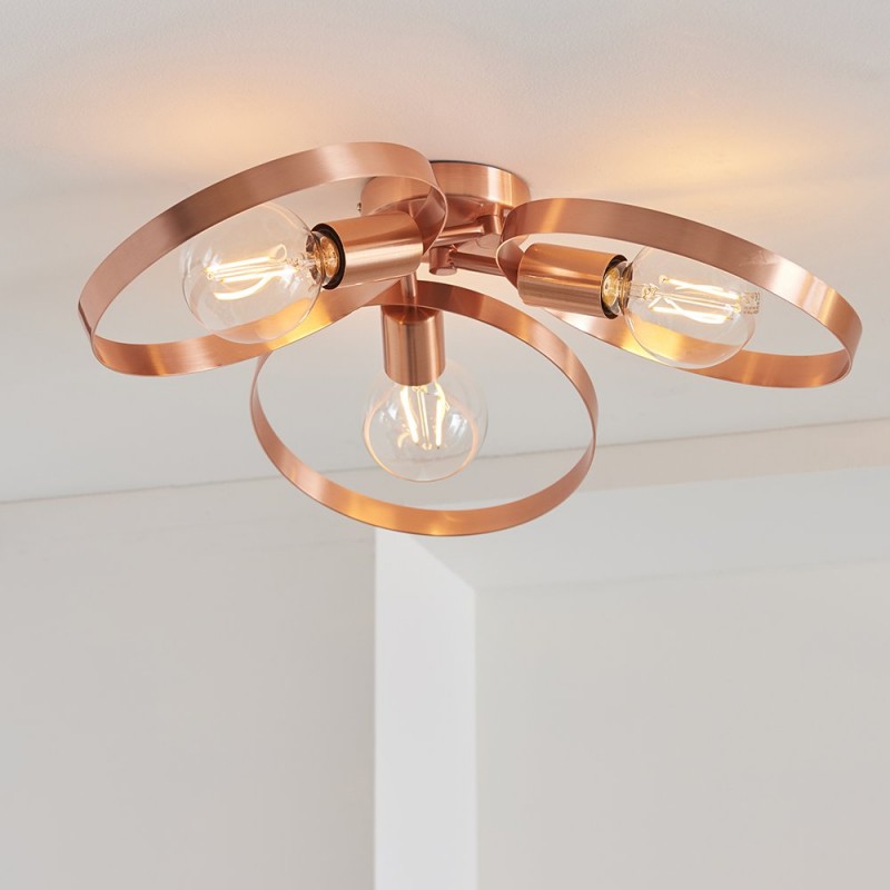 Ceiling Lights - Hoop - Brushed Copper 3 Light Semi-Flush Endon-91039 - Hoop - Brushed Copper 3 Light Semi-Flush