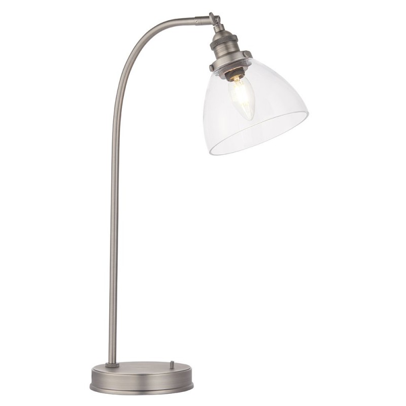 Endon-91740 - Hansen - Brushed Silver Table Lamp with Clear Glass Shade