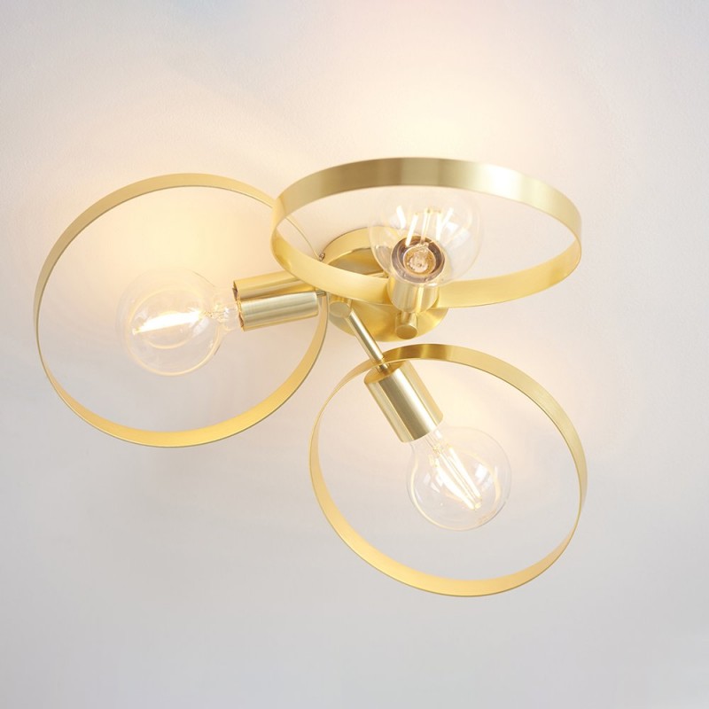 Ceiling Lights - Hoop - Brushed Gold 3 Light Semi-Flush Endon-91933 - Hoop - Brushed Gold 3 Light Semi-Flush