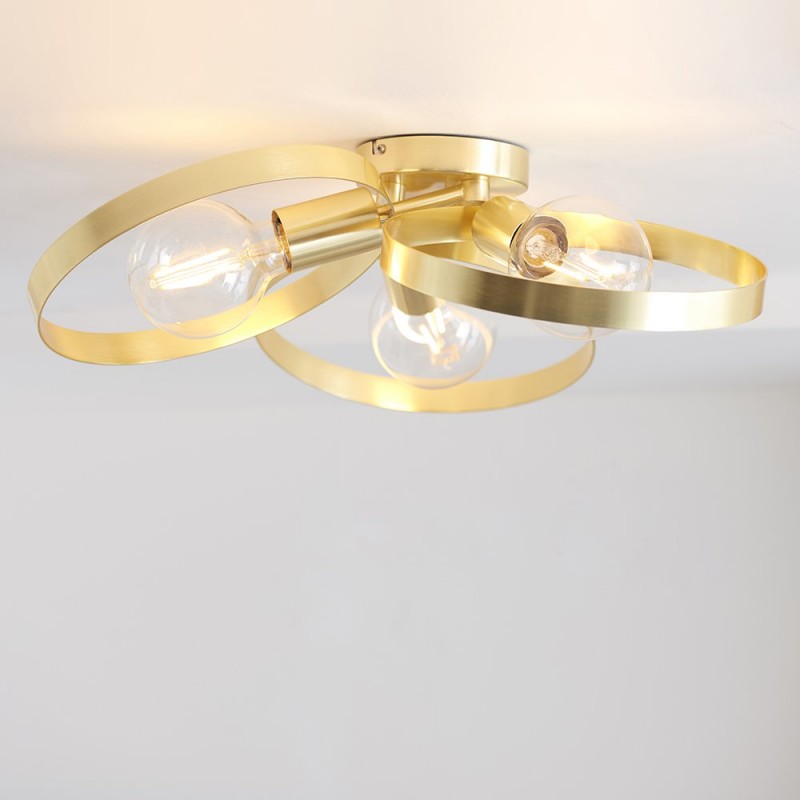 Ceiling Lights - Hoop - Brushed Gold 3 Light Semi-Flush Endon-91933 - Hoop - Brushed Gold 3 Light Semi-Flush