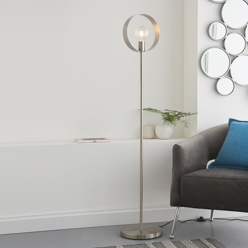 Table & Floor Lamp - Hoop - Brushed Nickel 1 Light Floor Lamp Endon-91937 - Hoop - Brushed Nickel 1 Light Floor Lamp