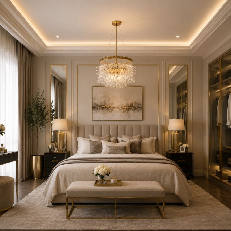 Endon-91941 - Madeleine - Polished Gold 9 Light Centre Fitting with Glass Rods