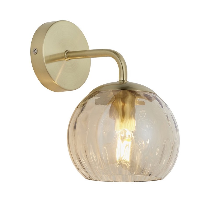 Endon-91970 - Dimple - Amber Glass & Brushed Gold Wall Lamp