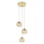 Dimple - Brushed Brass 3 Light Cluster Pendant with Amber Glasses Dimple - Brushed Brass 3 Light Cluster Pendant with Amber Glasses