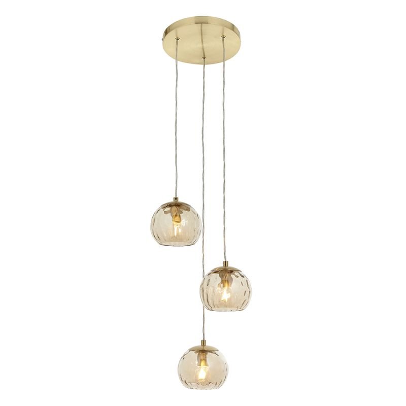Endon-91971 - Dimple - Brushed Brass 3 Light Cluster Pendant with Amber Glasses