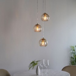 Dimple - Brushed Brass 3 Light Cluster Pendant with Amber Glasses Dimple - Brushed Brass 3 Light Cluster Pendant with Amber Glasses