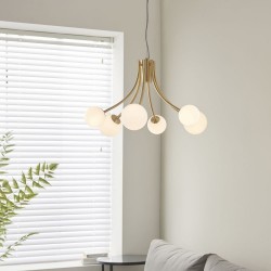 Bloom - Satin Brass 6 Light Pendant with White Glasses Bloom - Satin Brass 6 Light Pendant with White Glasses