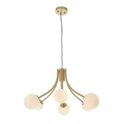 Bloom - Satin Brass 6 Light Pendant with White Glasses Bloom - Satin Brass 6 Light Pendant with White Glasses