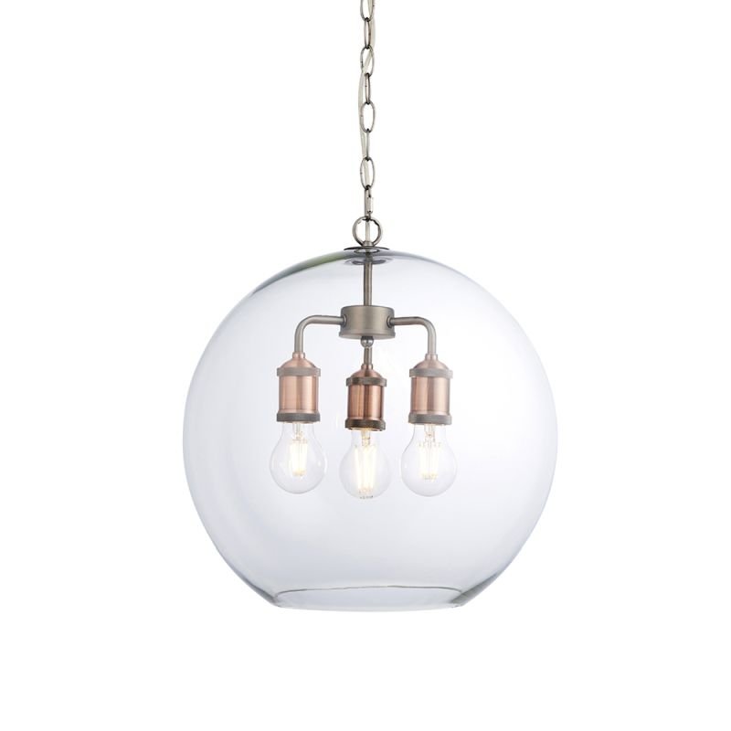 Endon-92988 - Hal - Aged Pewter & Copper with Clear Glass Pendant