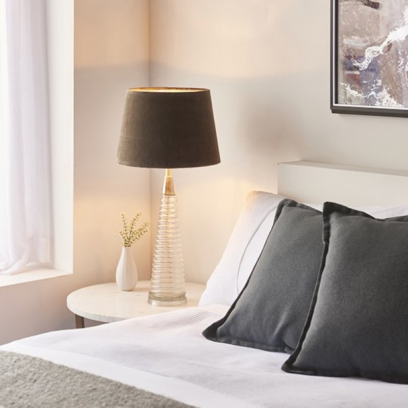 Table & Floor Lamp - Naia - Mocca Velvet & Clear Glass Table Lamp Endon-93113 - Naia - Mocca Velvet & Clear Glass Table Lamp