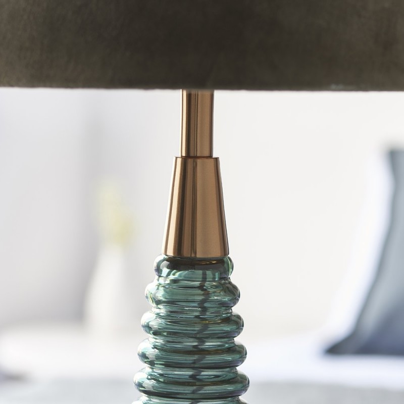Endon-93114 - Naia - Mocca Velvet & Teal Glass Table Lamp