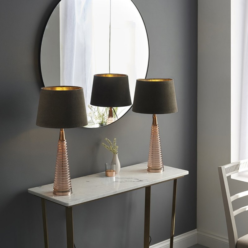 Table & Floor Lamp - Naia - Mocca Velvet & Rose Pink Glass Table Lamp Endon-93115 - Naia - Mocca Velvet & Rose Pink Glass Table Lamp