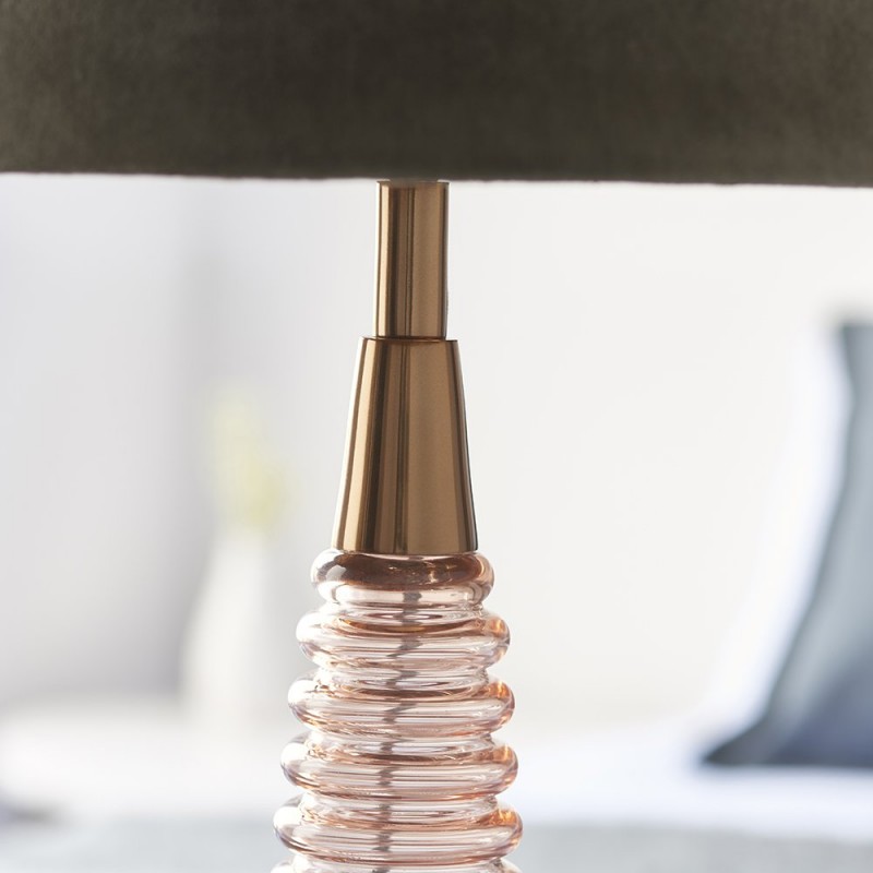 Table & Floor Lamp - Naia - Mocca Velvet & Rose Pink Glass Table Lamp Endon-93115 - Naia - Mocca Velvet & Rose Pink Glass Table Lamp