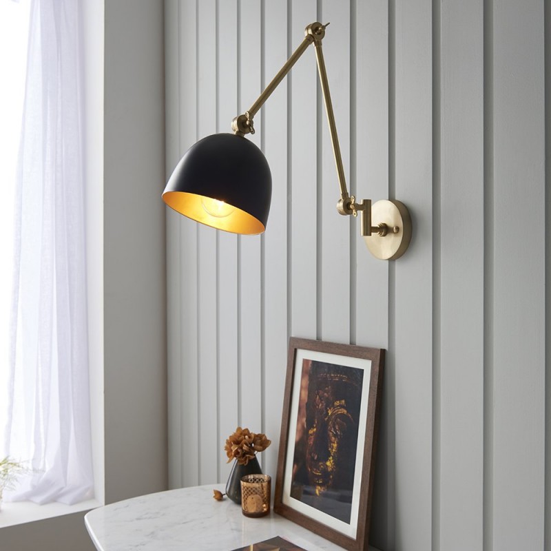 Endon-93142 - Lehal - Black & Antique Brass Swing Arm Wall Lamp